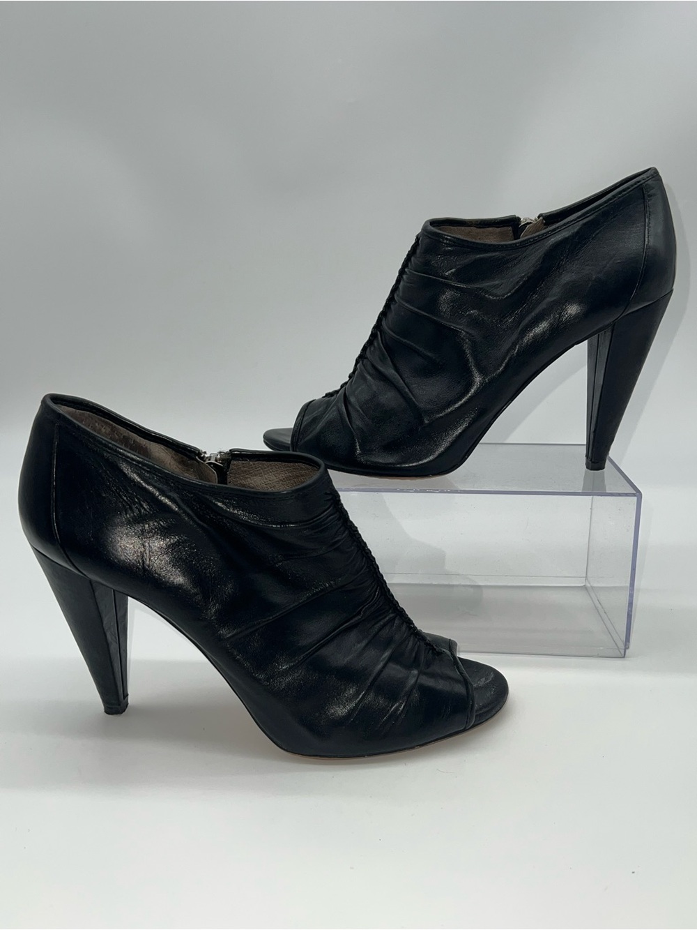 Vince Camuto Ruched Peeptoe Bootie w/Silver Metal Accent Working Zipper-Size 9.5